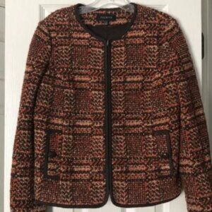 Talbots Woman Sz 4 full zip Plaid collarless jacket wool blend blazer Office